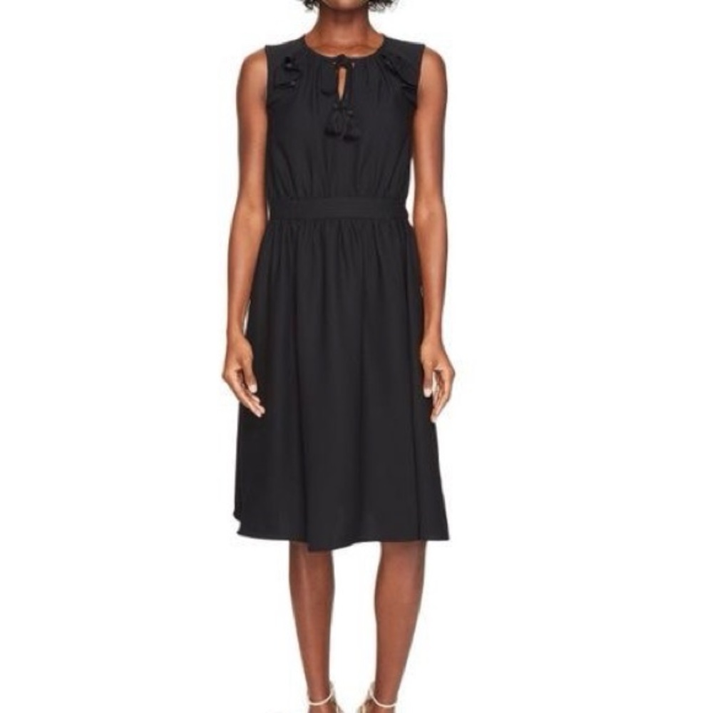 EUC New Kate Spade New York Crepe Ruffle Fit and Flare Dress Black Size M